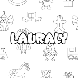Coloriage prénom LAURALY - décor Jouets
