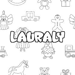 Coloriage pr&eacute;nom LAURALY - d&eacute;cor Jouets