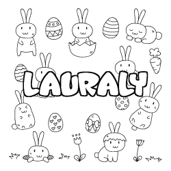 Coloriage pr&eacute;nom LAURALY - d&eacute;cor Paques