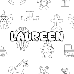 Coloriage pr&eacute;nom LAUREEN - d&eacute;cor Jouets