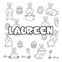 Coloriage pr&eacute;nom LAUREEN - d&eacute;cor Paques