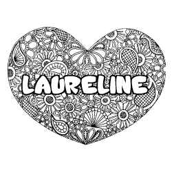 Coloriage pr&eacute;nom LAURELINE - d&eacute;cor Mandala coeur