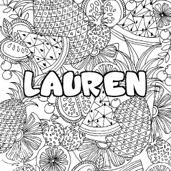 Coloriage prénom LAUREN - décor Mandala fruits