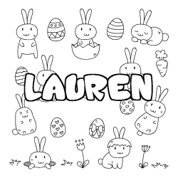 Coloriage pr&eacute;nom LAUREN - d&eacute;cor Paques