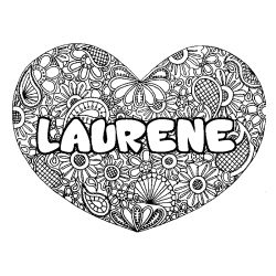 Coloriage pr&eacute;nom LAURENE - d&eacute;cor Mandala coeur