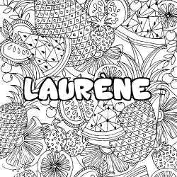 Coloriage pr&eacute;nom LAUR&Egrave;NE - d&eacute;cor Mandala fruits