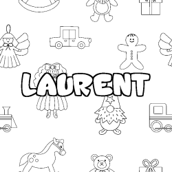 Coloriage prénom LAURENT - décor Jouets