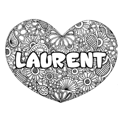 Coloriage pr&eacute;nom LAURENT - d&eacute;cor Mandala coeur