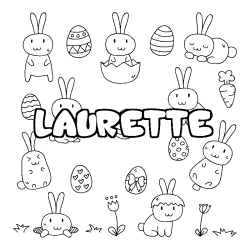 Coloriage pr&eacute;nom LAURETTE - d&eacute;cor Paques