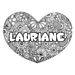 Coloriage pr&eacute;nom LAURIANE - d&eacute;cor Mandala coeur