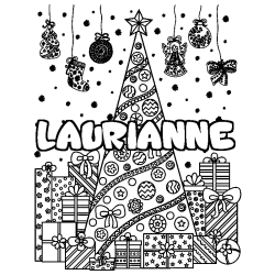 Coloriage pr&eacute;nom LAURIANNE - d&eacute;cor Sapin et Cadeaux
