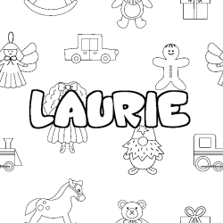 Coloriage prénom LAURIE - décor Jouets