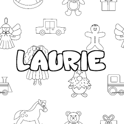 Coloriage pr&eacute;nom LAURIE - d&eacute;cor Jouets