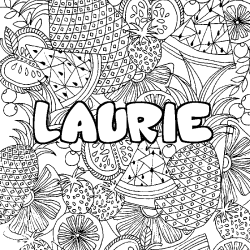 Coloriage prénom LAURIE - décor Mandala fruits