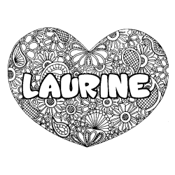 Coloriage pr&eacute;nom LAURINE - d&eacute;cor Mandala coeur