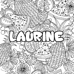 Coloriage pr&eacute;nom LAURINE - d&eacute;cor Mandala fruits