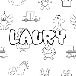 Coloriage prénom LAURY - décor Jouets