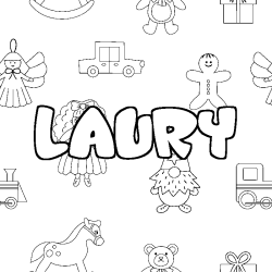 Coloriage pr&eacute;nom LAURY - d&eacute;cor Jouets