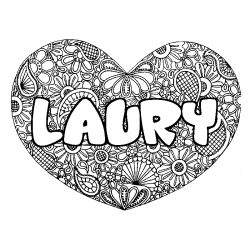 Coloriage prénom LAURY - décor Mandala coeur