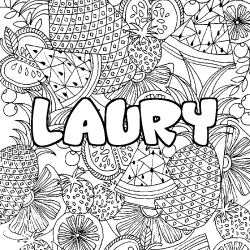 Coloriage prénom LAURY - décor Mandala fruits