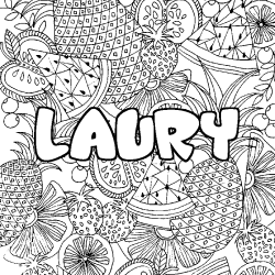 Coloriage pr&eacute;nom LAURY - d&eacute;cor Mandala fruits
