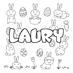 Coloriage pr&eacute;nom LAURY - d&eacute;cor Paques