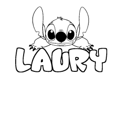 Coloriage prénom LAURY - décor Stitch
