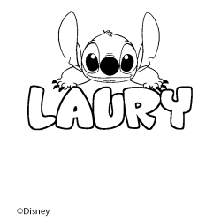 Coloriage pr&eacute;nom LAURY - d&eacute;cor Stitch