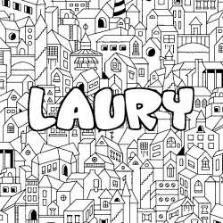 Coloriage prénom LAURY - décor Ville
