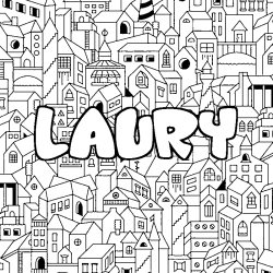 Coloriage pr&eacute;nom LAURY - d&eacute;cor Ville