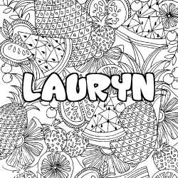 Coloriage prénom LAURYN - décor Mandala fruits