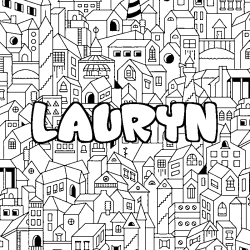 Coloriage pr&eacute;nom LAURYN - d&eacute;cor Ville