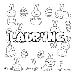 Coloriage prénom LAURYNE - décor Paques