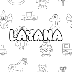 Coloriage prénom LAYANA - décor Jouets