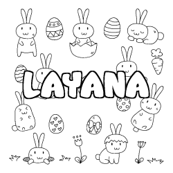 Coloriage pr&eacute;nom LAYANA - d&eacute;cor Paques