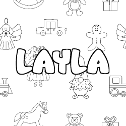 Coloriage prénom LAYLA - décor Jouets