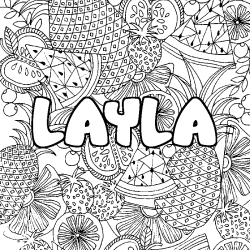Coloriage prénom LAYLA - décor Mandala fruits