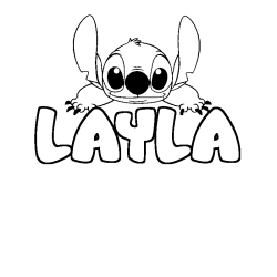 Coloriage prénom LAYLA - décor Stitch
