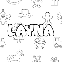 Coloriage prénom LAYNA - décor Jouets