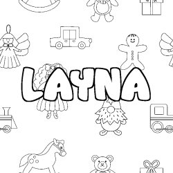 Coloriage pr&eacute;nom LAYNA - d&eacute;cor Jouets