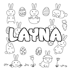 Coloriage pr&eacute;nom LAYNA - d&eacute;cor Paques