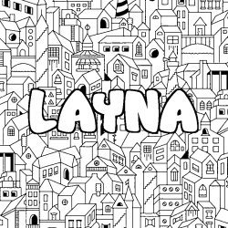 Coloriage prénom LAYNA - décor Ville