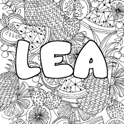 Coloriage prénom LEA - décor Mandala fruits