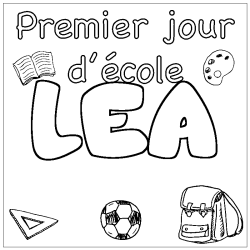 Coloriage prénom LEA - décor Premier jour d'école
