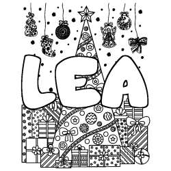Coloriage LEA - d&eacute;cor Sapin et Cadeaux