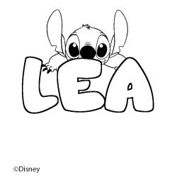 Coloriage pr&eacute;nom LEA - d&eacute;cor Stitch
