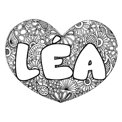 Coloriage prénom LÉA - décor Mandala coeur