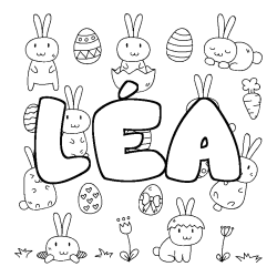 Coloriage pr&eacute;nom L&Eacute;A - d&eacute;cor Paques
