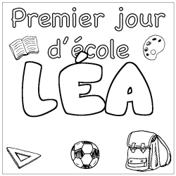 Coloriage prénom LÉA - décor Premier jour d'école