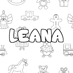 Coloriage prénom LEANA - décor Jouets